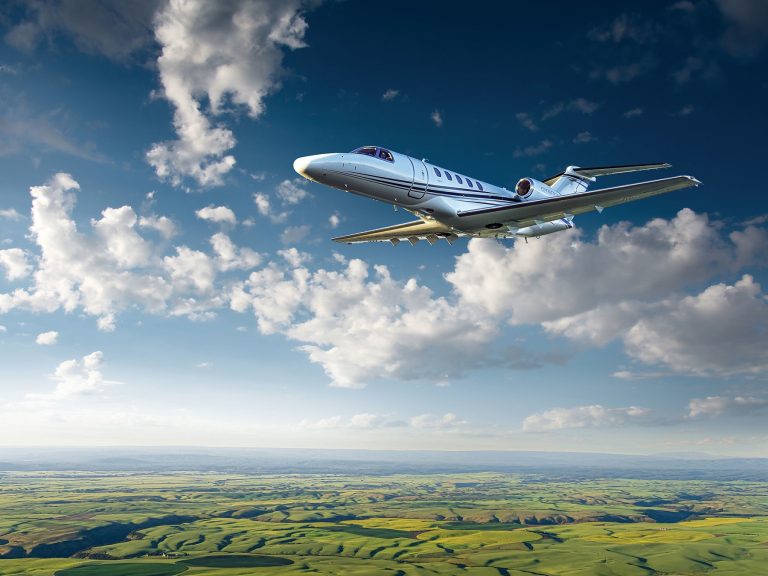 Citation CJ4 Gen2 flying over land -